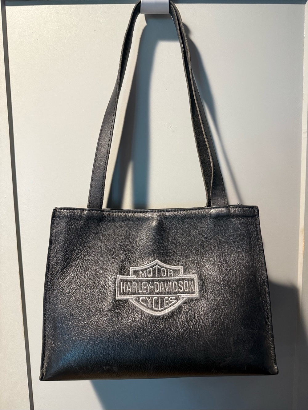Harley-Davidson Black Leather Tote with White Embroidered Logo